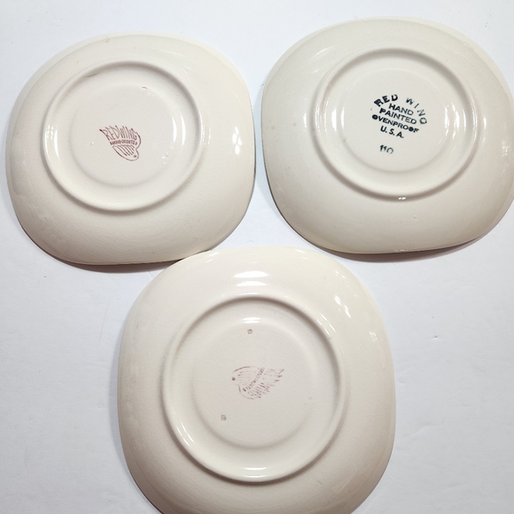 Red Wing Lotus Bronze Saucers Brown White Green 1950's Vintage MCM-Set of 3 - Picture 5 of 6